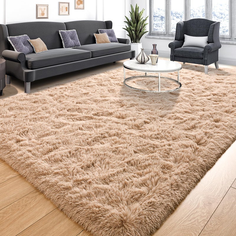 Tepook Super Soft Fluffy Rug for Bedroom, Modern Shaggy Fuzzy Kids Rugs for Living Room, Plush Indoor Nursery Home Decor Dorm Carpet with Non-Slip Bottom, Beige, 4 X 6 Feet - Image 1
