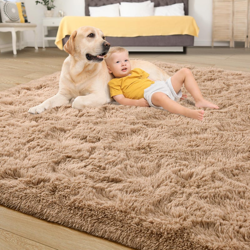 Tepook Super Soft Fluffy Rug for Bedroom, Modern Shaggy Fuzzy Kids Rugs for Living Room, Plush Indoor Nursery Home Decor Dorm Carpet with Non-Slip Bottom, Beige, 4 X 6 Feet - Image 4