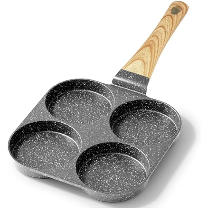 GIPP Non Stick Egg Pan  Section Breakfast Frying Pan Grill Pan With HeatResistant Handle Omelette Pan Compatible With All Stovetops Pfoa Free Gray 4Cup Egg Pan - Image 1