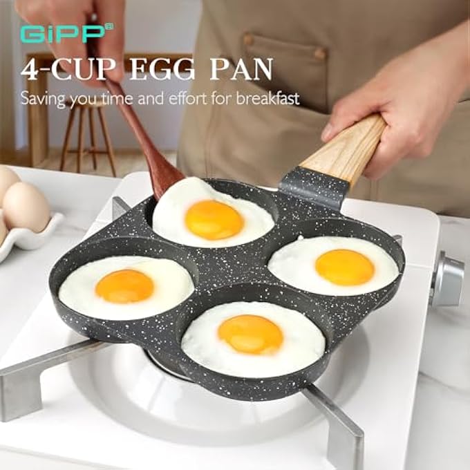 GIPP Non Stick Egg Pan  Section Breakfast Frying Pan Grill Pan With HeatResistant Handle Omelette Pan Compatible With All Stovetops Pfoa Free Gray 4Cup Egg Pan - Image 2