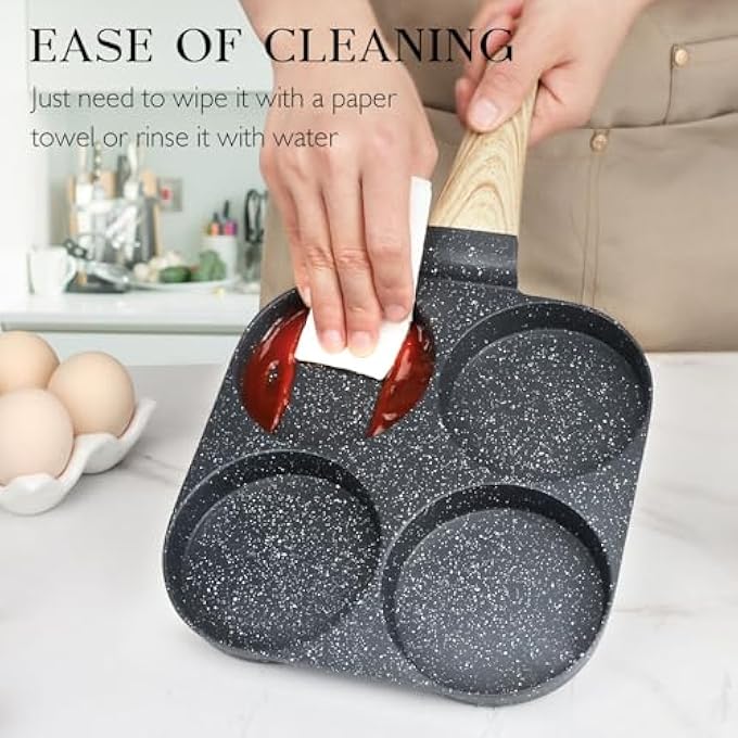 GIPP Non Stick Egg Pan  Section Breakfast Frying Pan Grill Pan With HeatResistant Handle Omelette Pan Compatible With All Stovetops Pfoa Free Gray 4Cup Egg Pan - Image 5