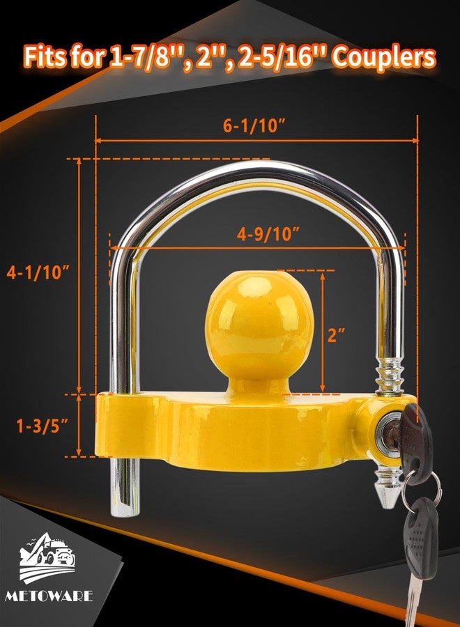 METOWARE Trailer Coupler Lock Universal Adjustable Heavy-Duty Steel Trailer Hitch Lock, Anti Theft Trailer Ball Lock Towing Lock for Towing Trailer Security Fits 1-7/8",2”, 2-5/16" Coupler Yellow - Image 2