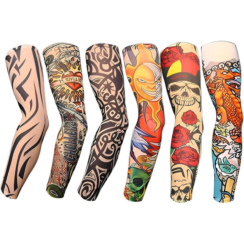 YARIEW 6Pcs Arm Sleeves Fake Tattoos Sleeves to Cover Arms Sun Protection Sleeve Covers for Men and Women (Set 6) - Image 1