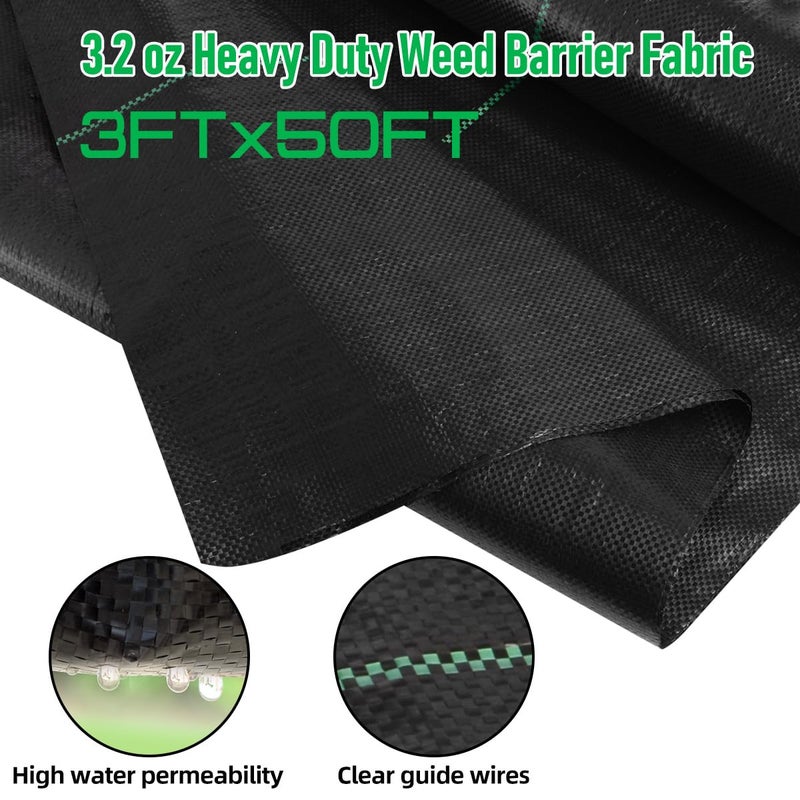 LAVEVE 3FT x 50FT Weed Barrier Landscape Fabric, 3.2oz Premium Heavy Duty Garden Cloth, Ground Cover for Gardening, Farming - Image 2