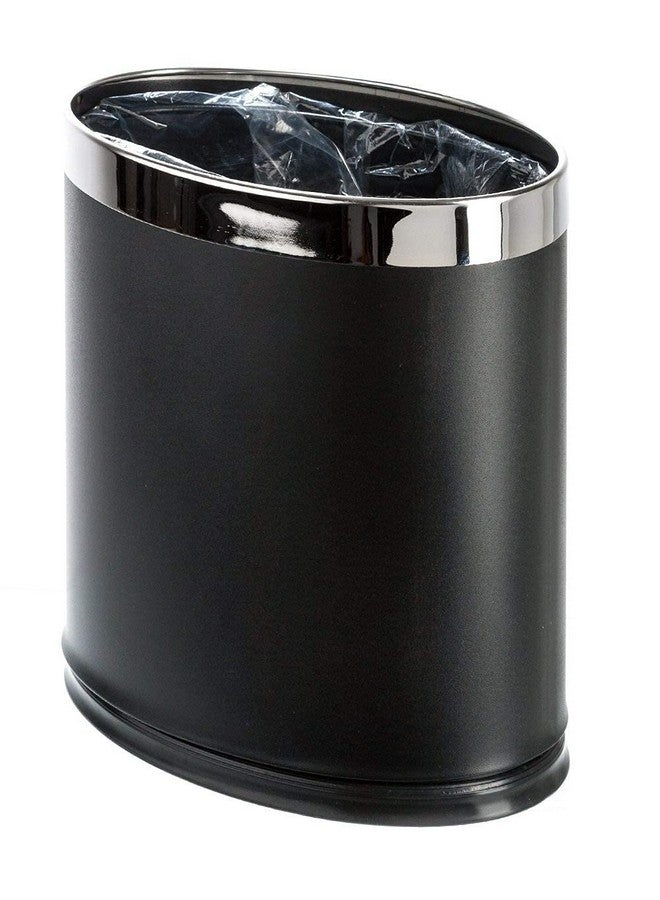 DOLPHY سلة مهملات دلفي المعدنية، سلة قمامة جلدية مفتوحة للأماكن العامة، الغرف، المطابخ، المنزل، المكتب والفنادق - سعة 8 لتر (شكل بيضاوي - أسود) - Image 1