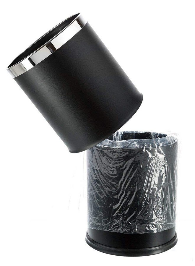 DOLPHY سلة مهملات دلفي المعدنية، سلة قمامة جلدية مفتوحة للأماكن العامة، الغرف، المطابخ، المنزل، المكتب والفنادق - سعة 8 لتر (شكل بيضاوي - أسود) - Image 2