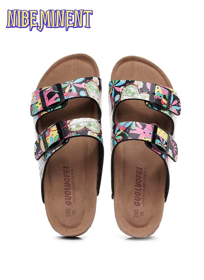 NIBEMINENT - Cork Slippers for Men and Women with Double Row Belt Buckle Sandals, Beach Shoes, Haken Shoes - Image 1