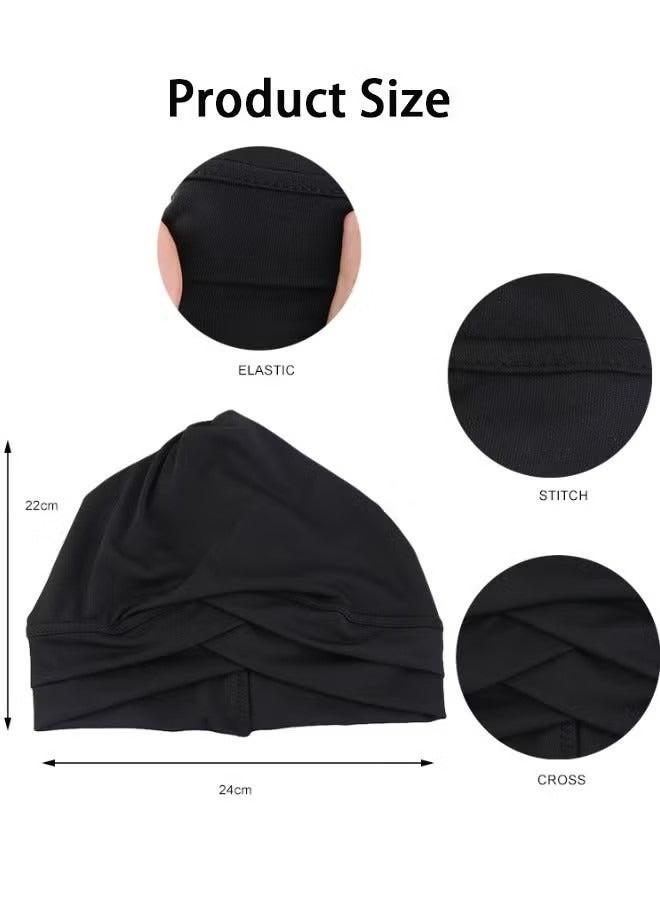 Ocean 4 Pieces Turbans for Women Soft Turban Head Wrap Pleated Beanie Cap - Image 3