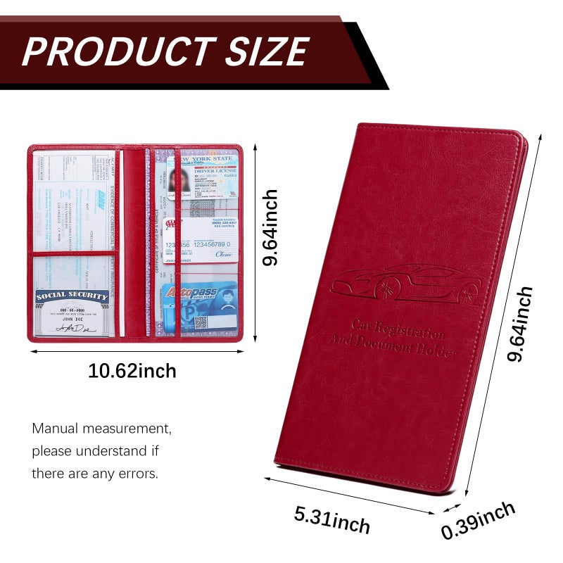 Peisicne Car Registration and Insurance Card Holder for Women Men, Red Glove Box Paperwork Organizer with Magnetic Buckle for Easy Access and Protect Documents and Various Cards in Vehicle - Image 4