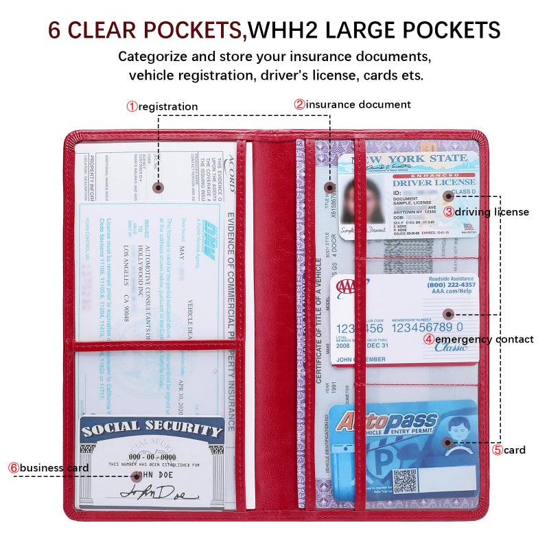 Peisicne Car Registration and Insurance Card Holder for Women Men, Red Glove Box Paperwork Organizer with Magnetic Buckle for Easy Access and Protect Documents and Various Cards in Vehicle - Image 3