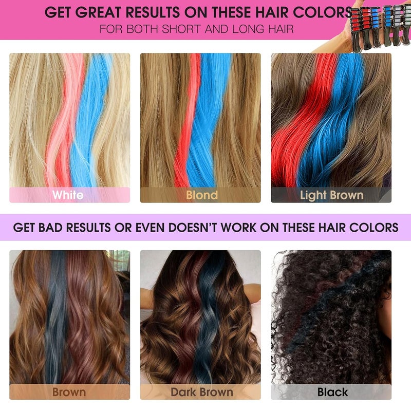 MSDADA New Hair Chalk Comb Temporary Hair Color Dye for Girls Kids with Light Color Hair, Washable Hair Chalk for Girls Age 4 5 6 7 8 9 10 Birthday Cosplay DIY,Independence Day (Red,White,Blue) - Image 3