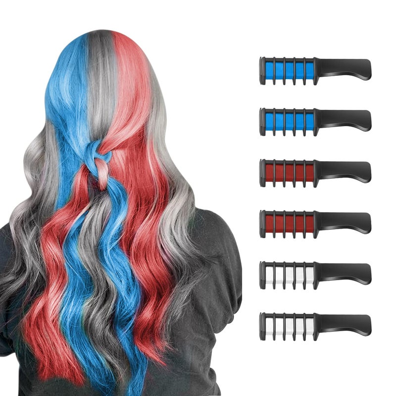 MSDADA New Hair Chalk Comb Temporary Hair Color Dye for Girls Kids with Light Color Hair, Washable Hair Chalk for Girls Age 4 5 6 7 8 9 10 Birthday Cosplay DIY,Independence Day (Red,White,Blue) - Image 1