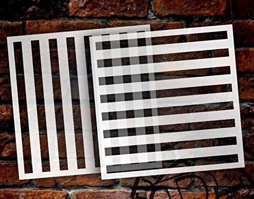 Ivanas Ivanas Gingham Plaid Stripes Stencil 2 Part Reusable Mylar Template Use to Paint Wood Signs Pillows Flour Sack Towels DIY Country Decor Size 12 x 12 - Image 2