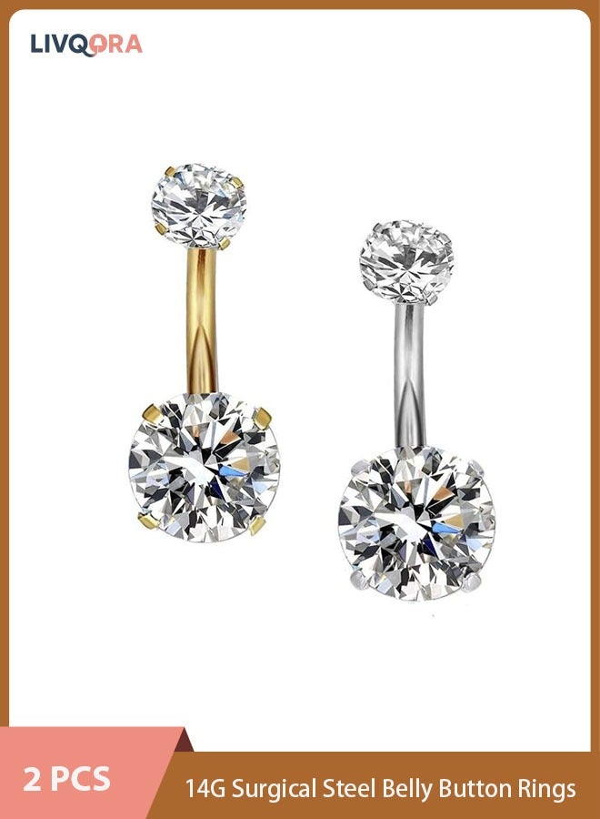 ليفقورا حلقات زر البطن من الفولاذ الجراحي عيار 14 (قطعتان)، قضيب زركونيا مكعب بخيوط داخلية، مجوهرات ثقب مضادة للحساسية للنساء والرجال - Image 1