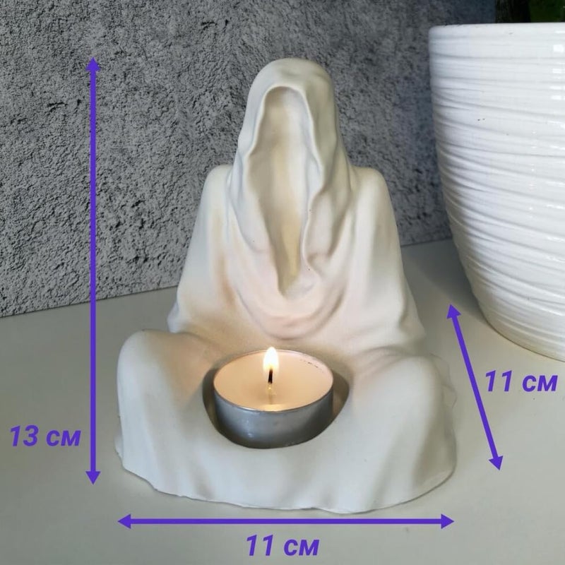 Vodanest Mysterious Wizard Statue Candle Holder - White, Perfect for Halloween & Special Occasions, Made of Durable Resin