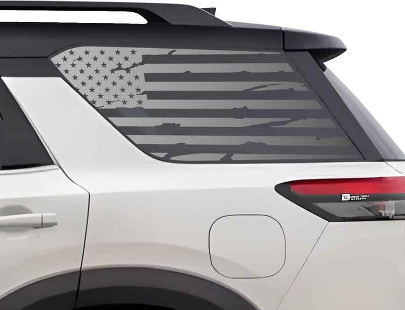 BOGAR TECH DESIGNS Precut Quarter Window Distressed American Flag Vinyl Decal Sticker for Nissan Pathfinder 2022-2025, Matte Black - Image 1