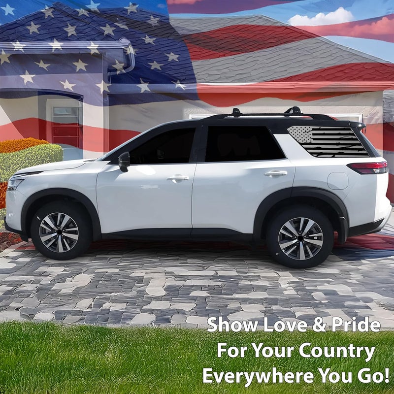 BOGAR TECH DESIGNS Precut Quarter Window Distressed American Flag Vinyl Decal Sticker for Nissan Pathfinder 2022-2025, Matte Black - Image 2
