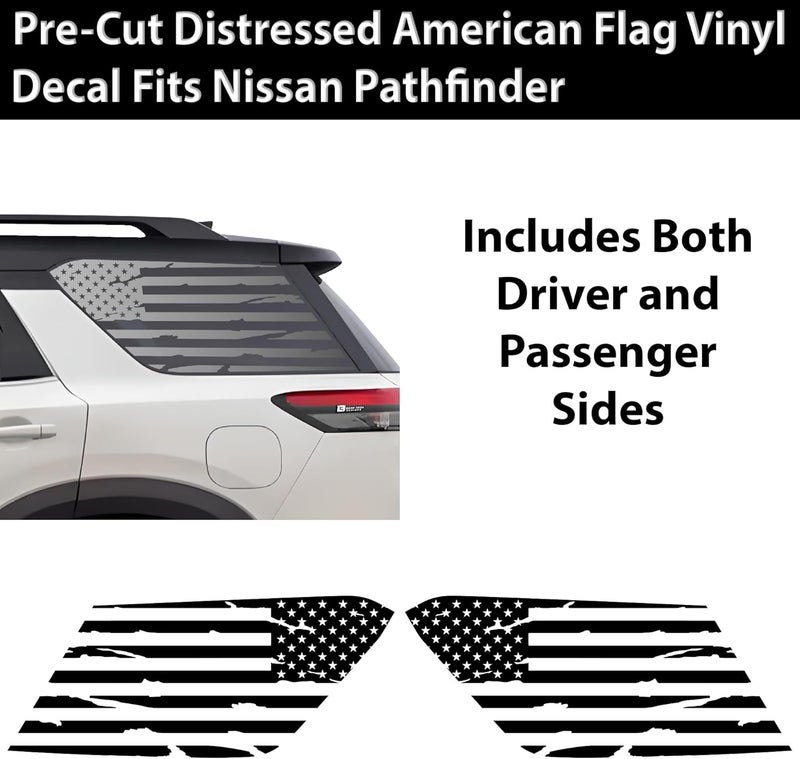 BOGAR TECH DESIGNS Precut Quarter Window Distressed American Flag Vinyl Decal Sticker for Nissan Pathfinder 2022-2025, Matte Black - Image 4