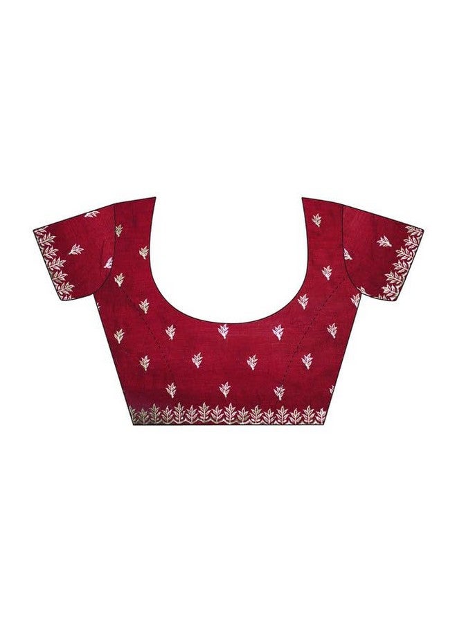 SIRIL Women's Vichitra Silk Hot Fixing Embroidery Border Saree With Unstitched Blouse Piece (3614S152_Red) - Image 5