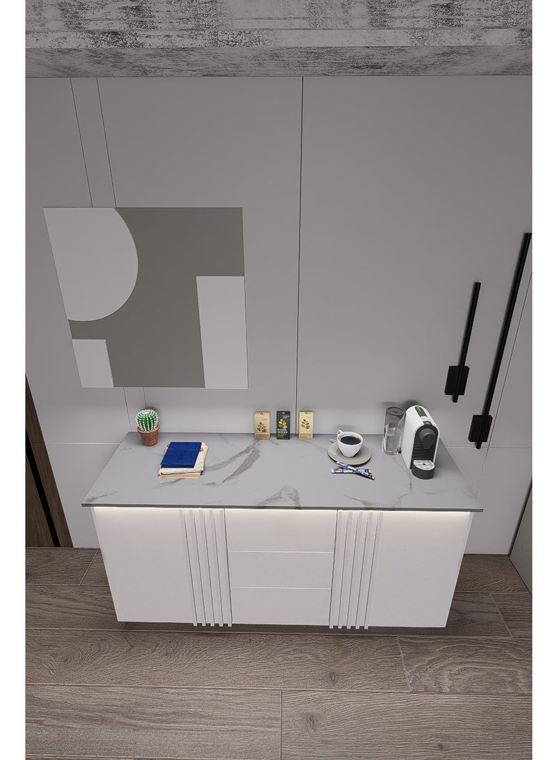 كوفي وورلد ركن القهوة باللون الأبيض بالاضاءة المخفية الانيقة تكيسات الطولية. - Image 4