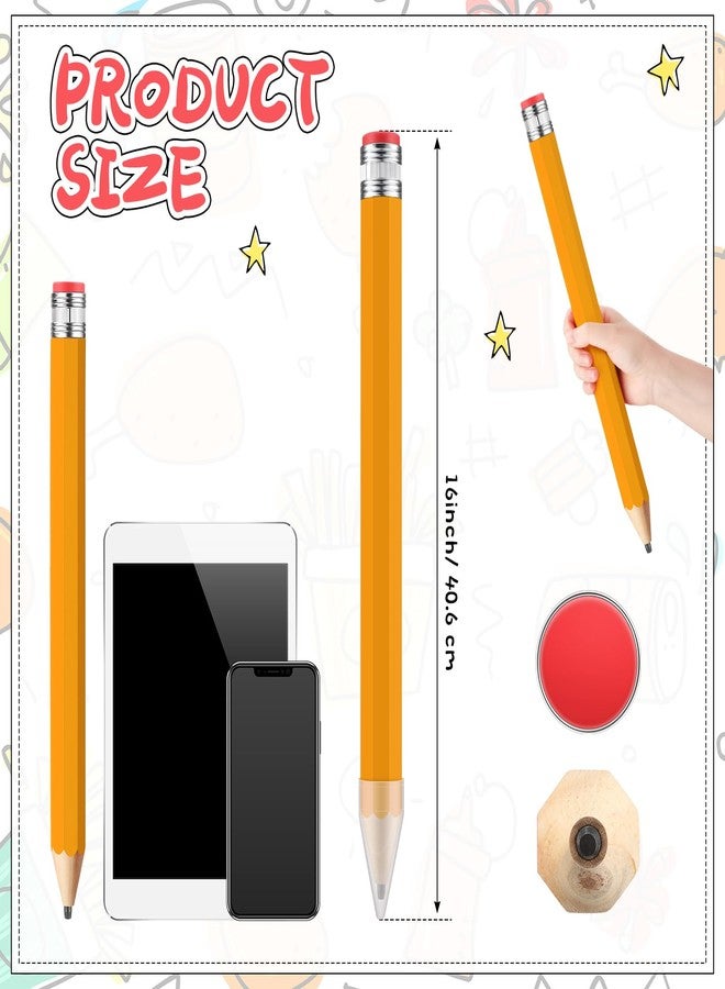 Trandraft 16 Inch Wooden Large Jumbo Pencils Giant Big Funny Wood Pencil with Cap and Eraser Fun Novelty Gifts for Kids School Kindergarten Home Office Prop Supplies (Yellow) - Image 2