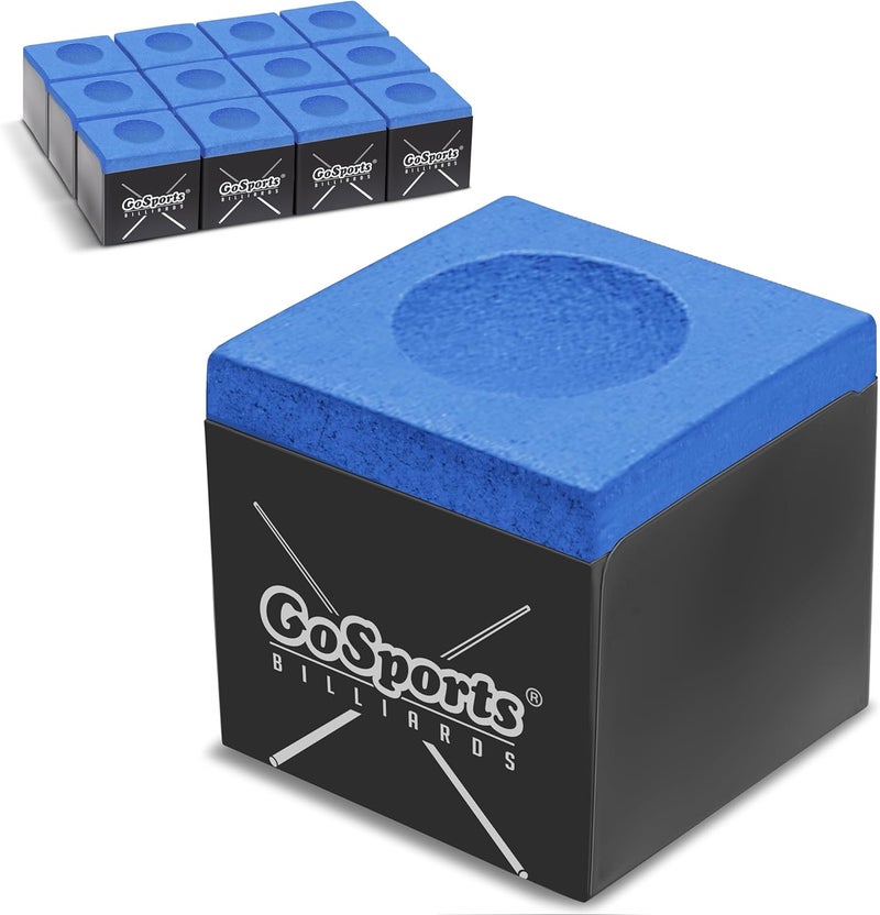 GoSports جوسبورتس بريميوم تشوك كيوب 12 عبوة - طباشير بلياردو أزرق - Image 1
