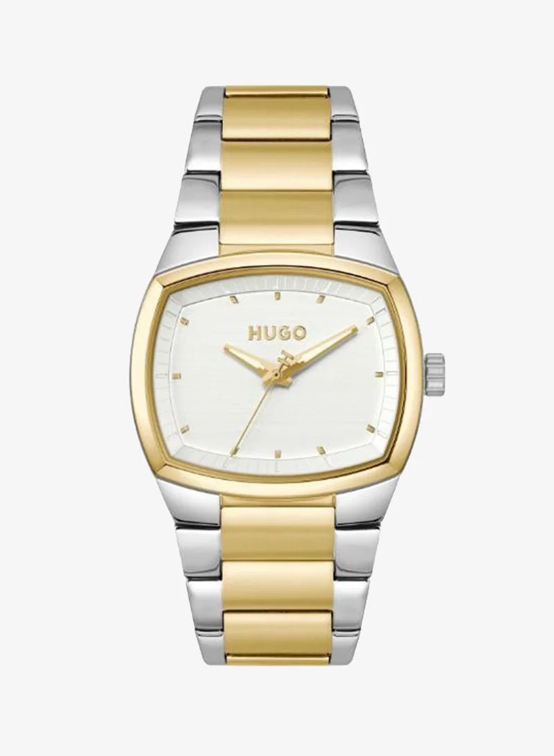 #TELLY Retro Two-Tone Stainless Steel Watch for Men with Brushed Silver White Dial