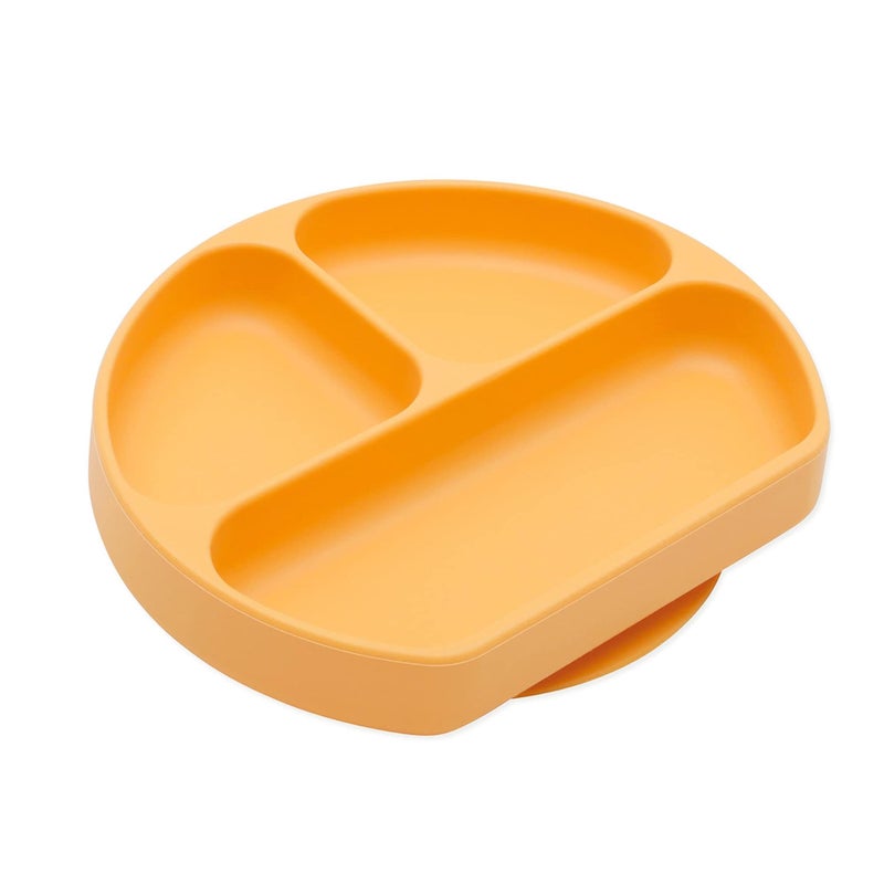 Bumkins Toddler and Baby Suction Plate, Silicone Divided Grip Dish, Babies and Kids, Baby Led Weaning, Children Feeding Supplies, Non Skid Sticky Bottom, Platinum Silicone, 6 Months Up, Tangerine - Image 1