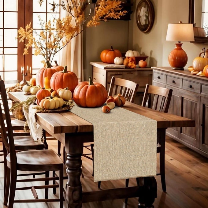 FALL BURLAP TABLE RUNNERS 14 X 72 2 PACK BEIGE JUTE RUSTIC FARMHOUSE LONG COFFEE TABLE RUNNER BOHO DRESSER RUNNERS COVER TOP FOR BEDROOM WEDDING BRIDAL SHOWER TABLE DECOR