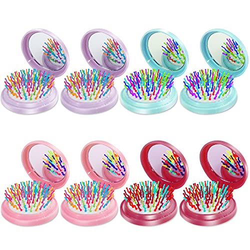 ONLYFU Hair Brush, 8 Pcs Folding Travel Mirror Hair Brushes Round, Compact Portable Hair Brush with Mini Mirror for Women Girls - Image 1