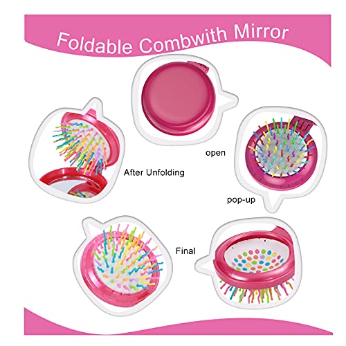 ONLYFU Hair Brush, 8 Pcs Folding Travel Mirror Hair Brushes Round, Compact Portable Hair Brush with Mini Mirror for Women Girls - Image 4