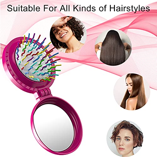 ONLYFU Hair Brush, 8 Pcs Folding Travel Mirror Hair Brushes Round, Compact Portable Hair Brush with Mini Mirror for Women Girls - Image 5