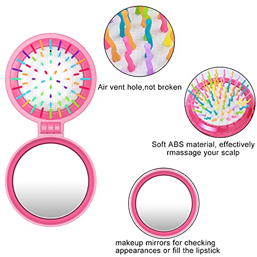 ONLYFU Hair Brush, 8 Pcs Folding Travel Mirror Hair Brushes Round, Compact Portable Hair Brush with Mini Mirror for Women Girls - Image 3