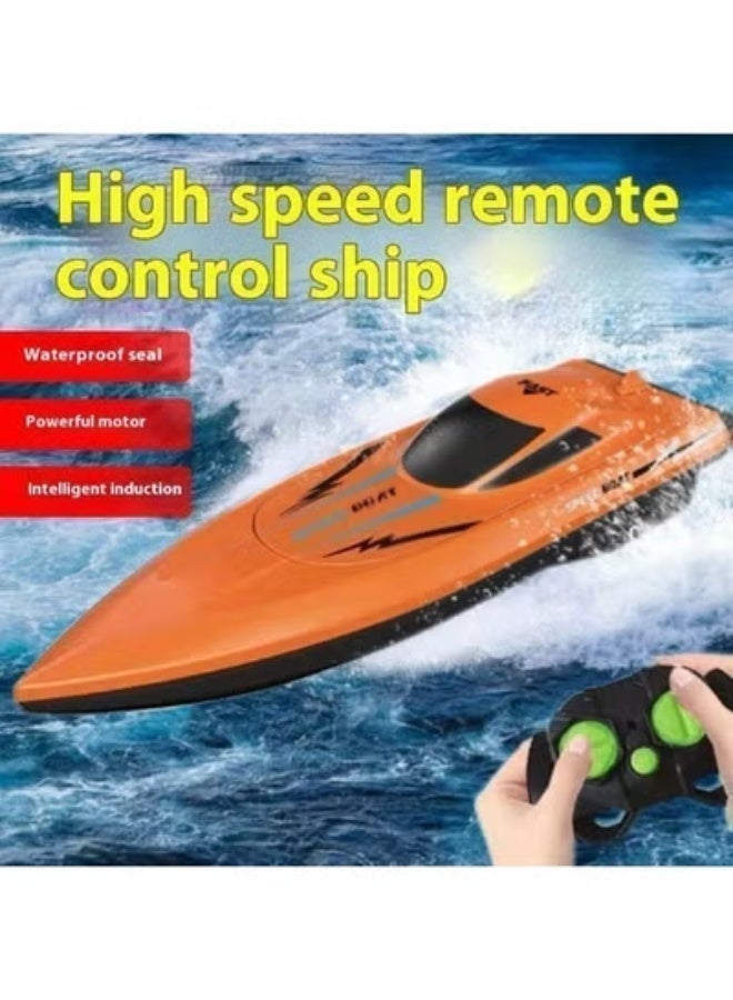 قارب الأطفال المقاوم للماء وعالي السرعة، مركبة راكب مائية خفيفة الوزن للألعاب في المسبح، هدية مثالية لعيد الميلاد للأطفال، يمكن تشغيل قارب الأطفال عن بعد بسرعة عالية كقارب سريّ 2.4G، نموذج سفينة مائية كهربائية - يحتوي دافع المنتج على مستشعر أمان، ولا يمكن تفعيل الدافع إلا عند وضع المنتج في الماء. اللون: البرتقالي - Image 5