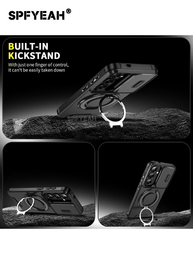 SPFYEAH [2-in-1] Samsung Galaxy S26 Case with Privacy Screen Protector, Slide Camera Cover, Built-in 360° Rotate Round Ring Kickstand, Heavy Duty Shockproof Back Cover for Samsung Galaxy S26 5G 6.3 inch (Black, 1+1 Pack) - Image 4