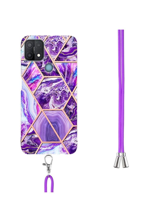 اس-توب جراب لهاتف OPPO A15 / A15s مصنوع من مادة TPU مع حبل تعليق من الرخام المطلي بالكهرباء - Image 3