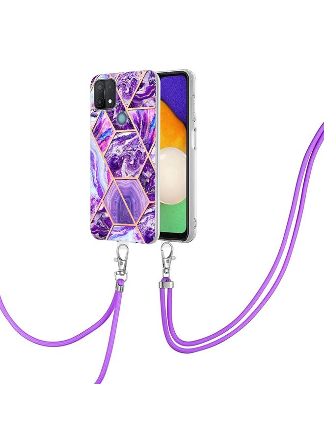 اس-توب جراب لهاتف OPPO A15 / A15s مصنوع من مادة TPU مع حبل تعليق من الرخام المطلي بالكهرباء - Image 2