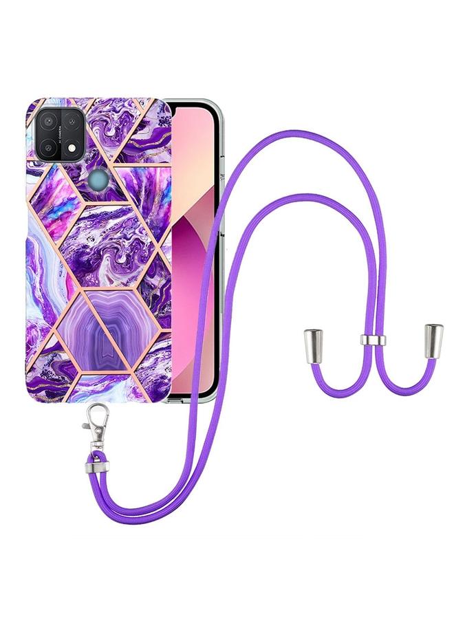 اس-توب جراب لهاتف OPPO A15 / A15s مصنوع من مادة TPU مع حبل تعليق من الرخام المطلي بالكهرباء - Image 1