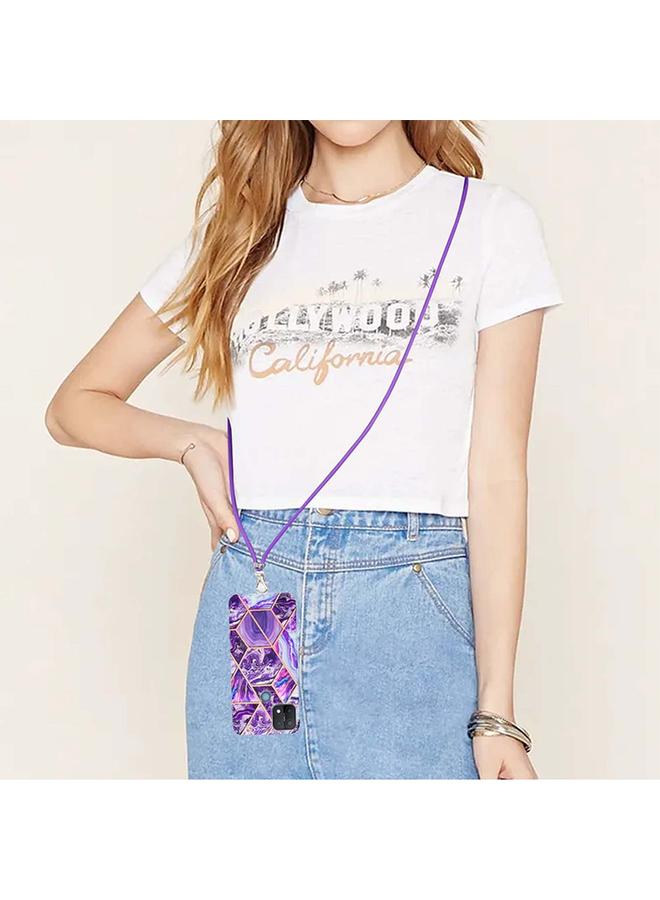 اس-توب جراب لهاتف OPPO A15 / A15s مصنوع من مادة TPU مع حبل تعليق من الرخام المطلي بالكهرباء - Image 4