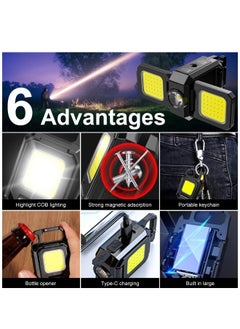 Generic Cob Keychain Work Light, 5 Modes, 90° Foldable Lamp, 2 Pcs Upgrade 1000 Lumens Rechargeable Mini Flashlight with Bottle Opener Magnet for Outdoor Camping Fishing Hiking, Gifts to My Man  - Image 4