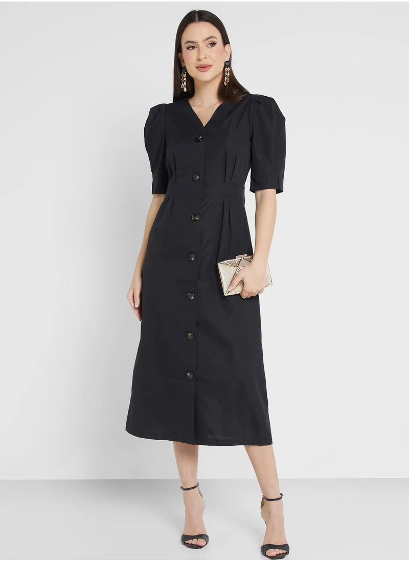 ELLA Puff Sleeve Button Through Dress