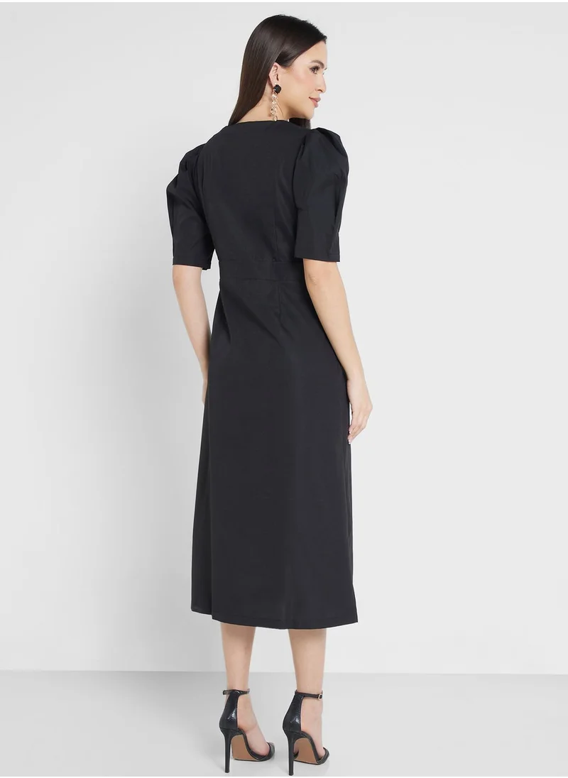 ELLA Puff Sleeve Button Through Dress