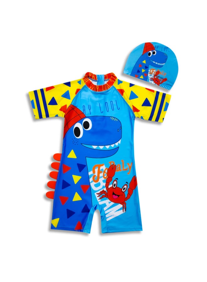 إسكدنيا 2024 ملابس سباحة للأطفال بوي ديناصور قطعة واحدة للأولاد الصغار والكبار قطعة واحدة نمط لطيف للطلاب على الطراز الغربي-اللون: 001-ملابس سباحة + قبعة سباحة- - Image 3