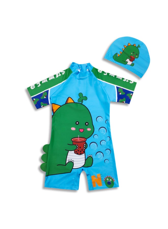 إسكدنيا 2024 ملابس سباحة للأطفال بوي ديناصور قطعة واحدة للأولاد الصغار والكبار قطعة واحدة نمط لطيف للطلاب على الطراز الغربي-اللون: 001-ملابس سباحة + قبعة سباحة- - Image 4