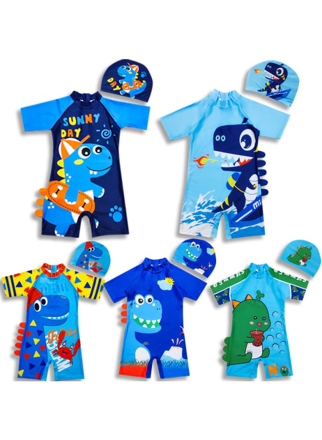 إسكدنيا 2024 ملابس سباحة للأطفال بوي ديناصور قطعة واحدة للأولاد الصغار والكبار قطعة واحدة نمط لطيف للطلاب على الطراز الغربي-اللون: 001-ملابس سباحة + قبعة سباحة- - Image 2