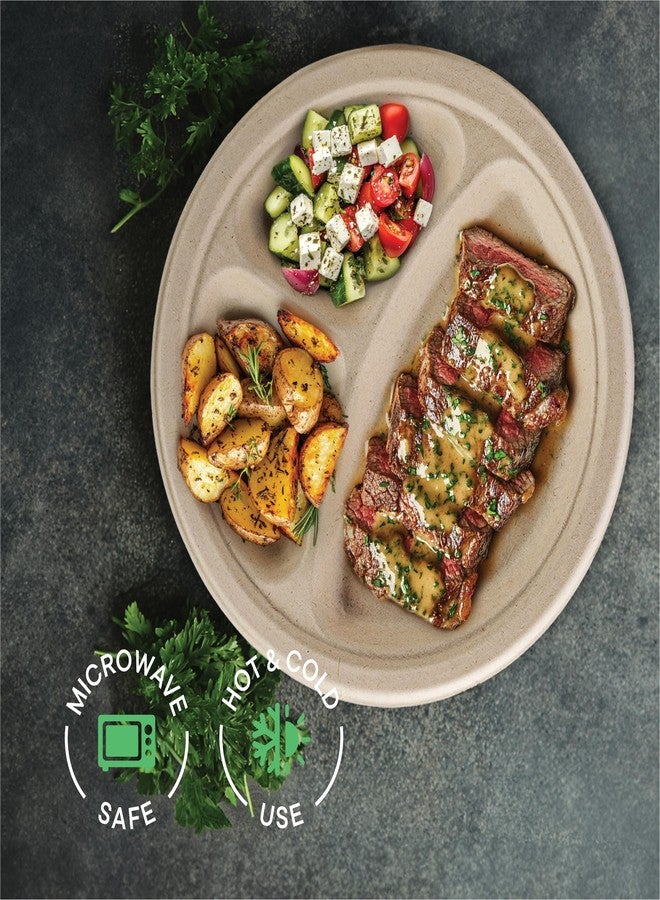 Stack Man Compostable Paper Plates [10 Inch-125-Pack] 3 Compartment Disposable Plates Heavy-Duty Quality,Natural Bagasse Eco-Friendly Made Of Sugar Cane&Wheat Straw Fibers,10" Biodegradable Plates - Image 4