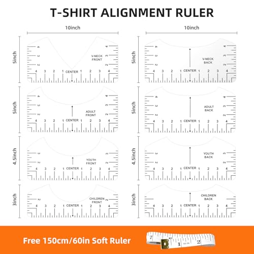 MFJUNS 10 PCS T-Shirt Ruler Guide - Tshirt Measurement Tools for Children Youth Adult, V-Neck/Round PVC Rule Rulers Designs Heat Press Accessories for Vinyl Alignment, Heat Press - Image 2