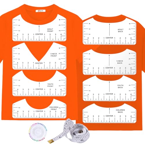 MFJUNS 10 PCS T-Shirt Ruler Guide - Tshirt Measurement Tools for Children Youth Adult, V-Neck/Round PVC Rule Rulers Designs Heat Press Accessories for Vinyl Alignment, Heat Press - Image 1