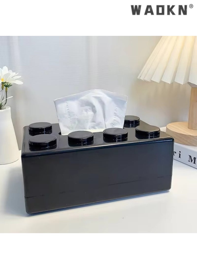 WAOKN Creative Building Blocks with Spring Tissue Box Wall-mounted Perforation-free Paper Holder Bathroom Face Towel Box Organizer（black） - Image 1