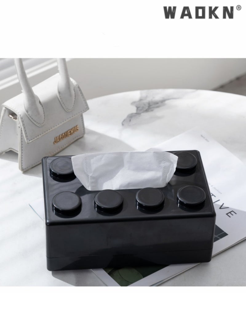 WAOKN Creative Building Blocks with Spring Tissue Box Wall-mounted Perforation-free Paper Holder Bathroom Face Towel Box Organizer（black） - Image 2